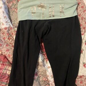 Victoria's Secret women’s Black Leggings with Mint Waistband